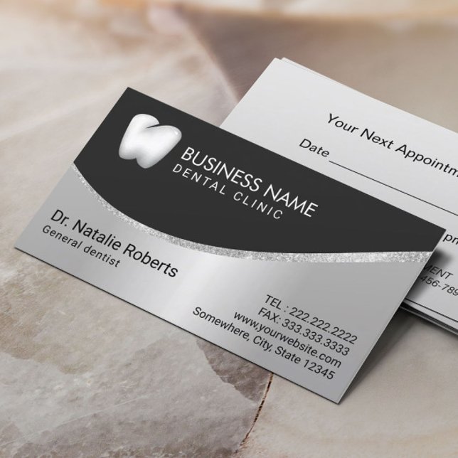 Tarjeta De Citas Dentist Stylish Tooth Logo Metallic Dental Care (Subido por el creador)
