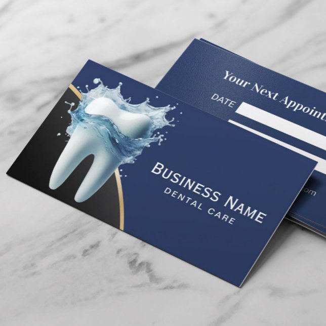 Tarjeta De Citas Dentist Tooth Water Splash Moderno Navy Blue Denta (Subido por el creador)