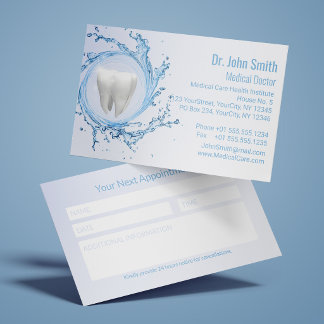 Tarjeta De Citas Dentista Dental Diente Agua Profesional Médico