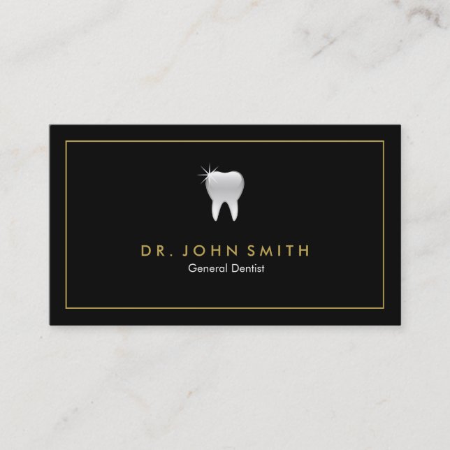 Tarjeta De Citas Dentista marco dorado Black Tooth Dental (Anverso)