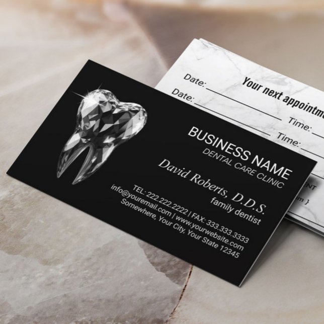 Tarjeta De Citas Dentista Moderno Diamante Diamante Dental Negro Of (Subido por el creador)