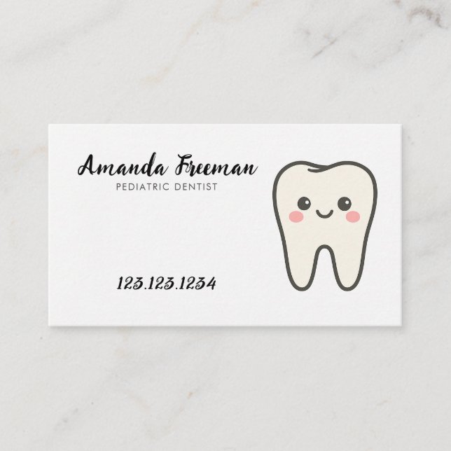 Tarjeta De Citas Dentista Pediátrico Cute Blanco (Anverso)