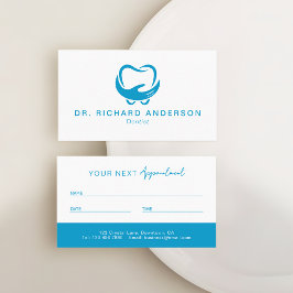Tarjeta De Citas Dentista Profesional Moderno Azul y Blanco