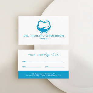 Tarjeta De Citas Dentista Profesional Moderno Azul y Blanco