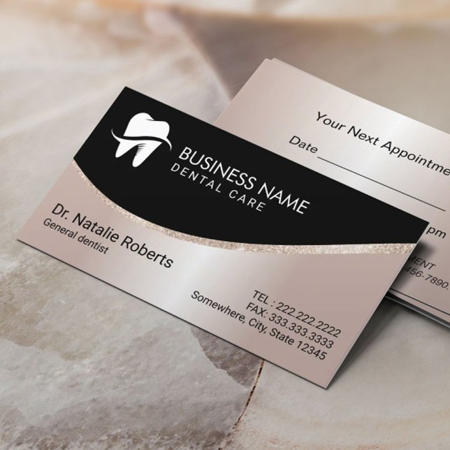 Tarjeta De Citas Dentista Rosa dental moderno Oro Cuidado dental (Subido por el creador)