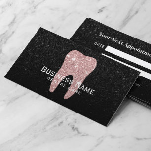 Tarjeta De Citas Dentista Rosa Oro Diente Negro Purpurina Dental