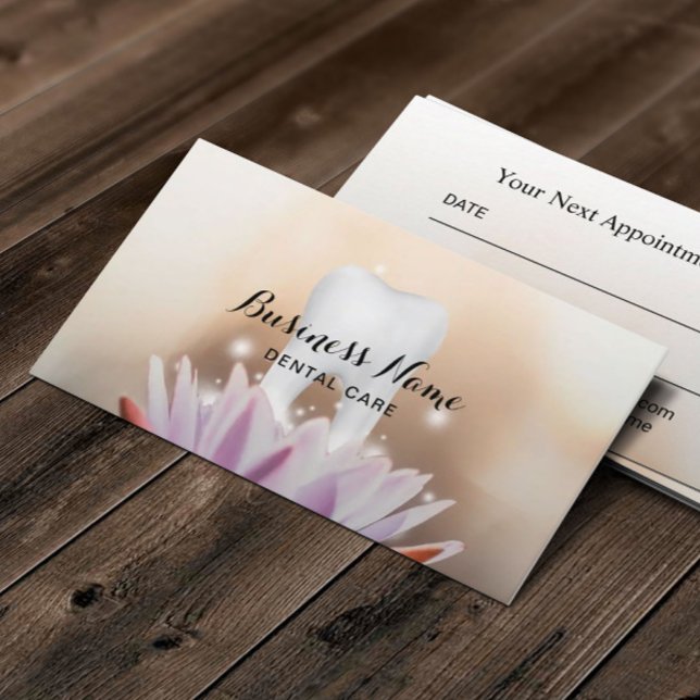 Tarjeta De Citas Dentista White Tooth & Lotus Flower Dental (Subido por el creador)