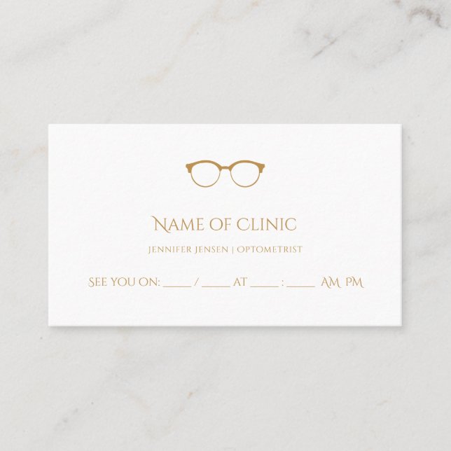 Tarjeta De Citas Designación de gafas de oro simples optometristas  (Anverso)