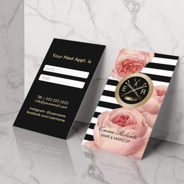 Tarjeta De Citas Designación de Hair Stylist Scissor & Comb Floral (Subido por el creador)