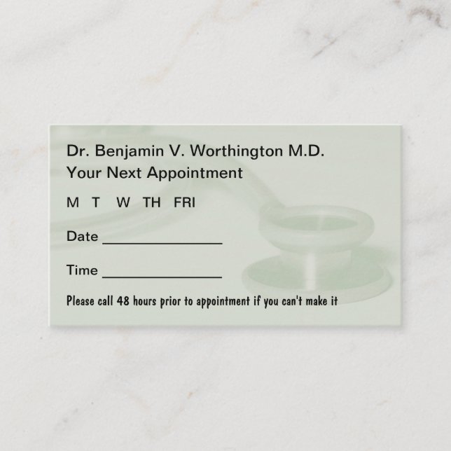 Tarjeta De Citas Doctor Office Patient Appointment Cards (Anverso)