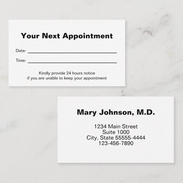 Tarjeta De Citas Doctor's Medical Office Your Next Appointment Card (Anverso / Reverso)