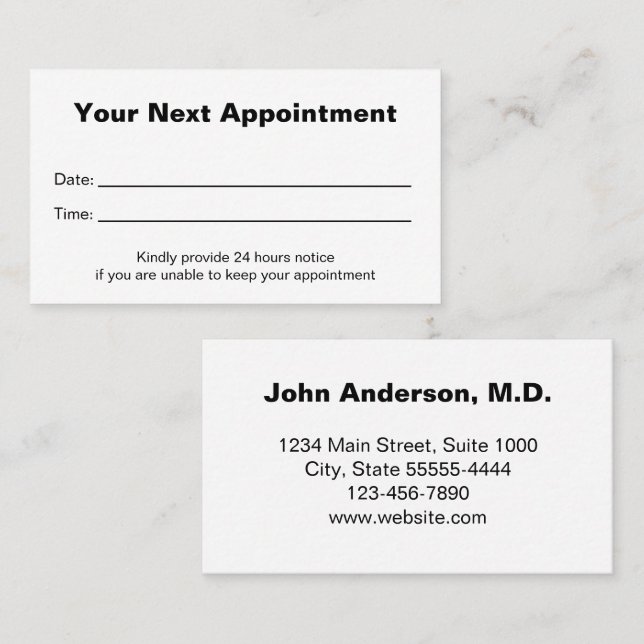 Tarjeta De Citas Doctor's Medical Office Your Next Appointment Card (Anverso / Reverso)