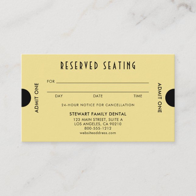Tarjeta De Citas Dorado Art Déco Asientos Reservados Dental (Anverso)