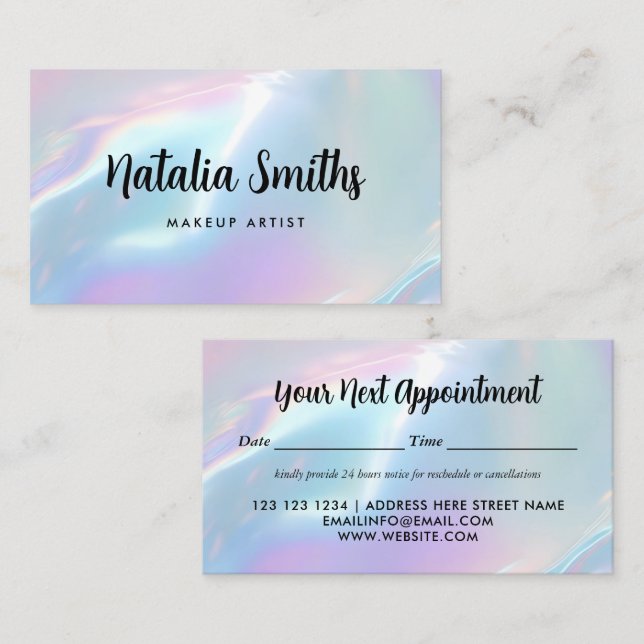 Tarjeta De Citas Elegant Iridescent Holographic Opalescent (Anverso / Reverso)