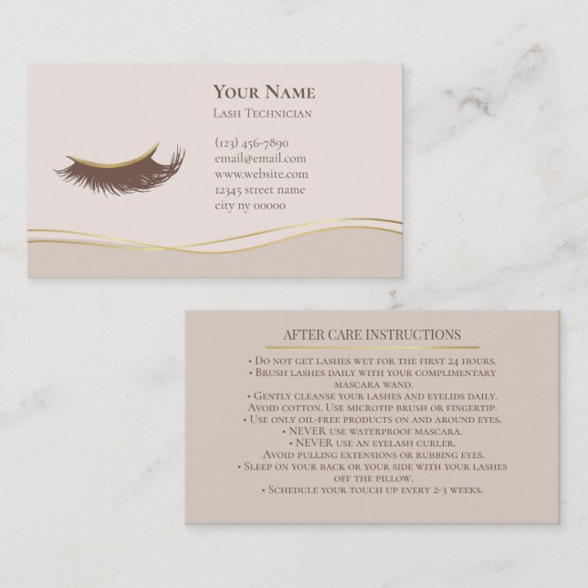 Tarjeta De Citas Elegant Lash Technician After care Card (Anverso / Reverso)