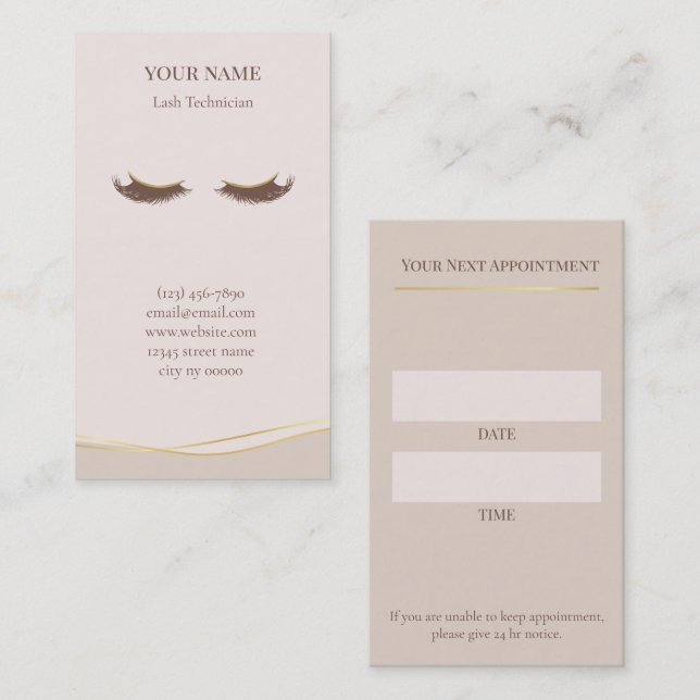 Tarjeta De Citas Elegant Lash Technician Appointment Card (Anverso / Reverso)