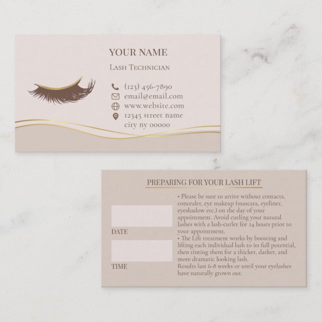Tarjeta De Citas Elegant Lashes Before care Appointment Card (Anverso / Reverso)