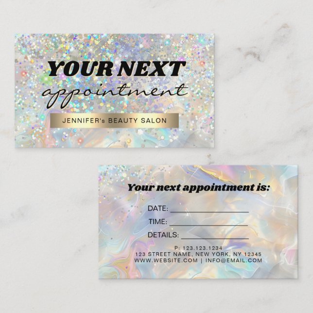 Tarjeta De Citas Elegant Pastel Holographic Glitter Marble (Anverso / Reverso)