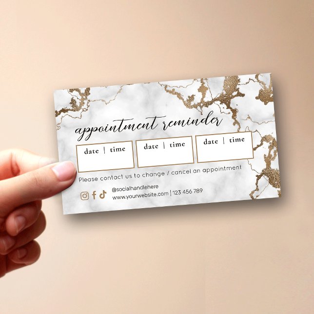 Tarjeta De Citas Elegant Script Gold Marble Beauty Salon Hair Spa (Modern elegant marble and gold appointment cards )