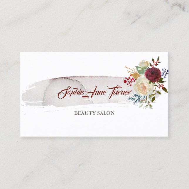 Tarjeta De Citas Elegante acuarela Floral Borgoña Nombramiento (Anverso)