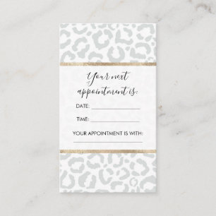Tarjeta De Citas Elegante animal de leopardo gris blanco