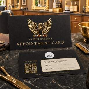 Tarjeta De Citas Elegante código QR del logotipo de la Barbería del