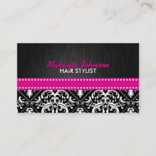 Tarjeta De Citas Elegante Damasco blanco y negro con cinta rosa cal