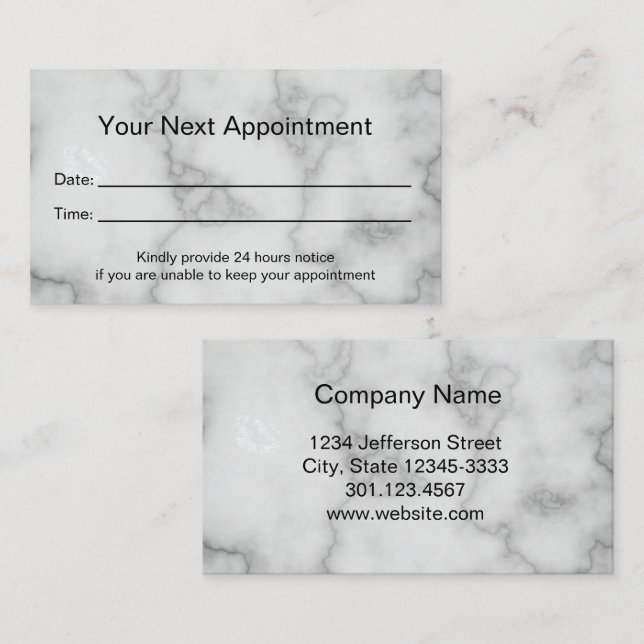 Tarjeta De Citas Elegante Faux White Marble Profesional (Anverso / Reverso)