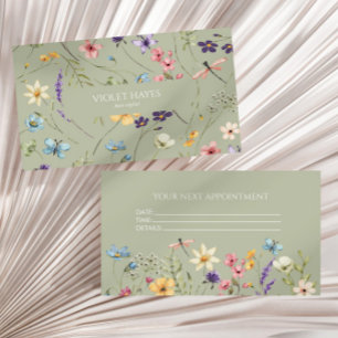 Tarjeta De Citas Elegante Flor Silvestre Floral Personalizada