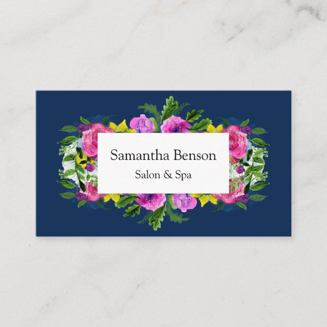 Tarjeta De Citas Elegante Floral Navy Blue Radiant Bloom (Anverso)