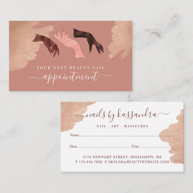 Tarjeta De Citas Elegante Glam Beauty Manos Mano Artista de uñas Ma (Anverso / Reverso)