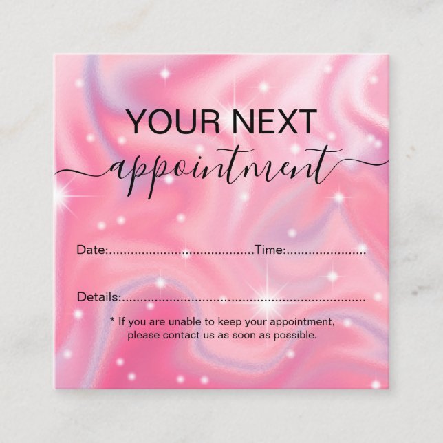 Tarjeta De Citas Elegante Glam Iradiscent Sparkle Holographic Appo (Anverso)