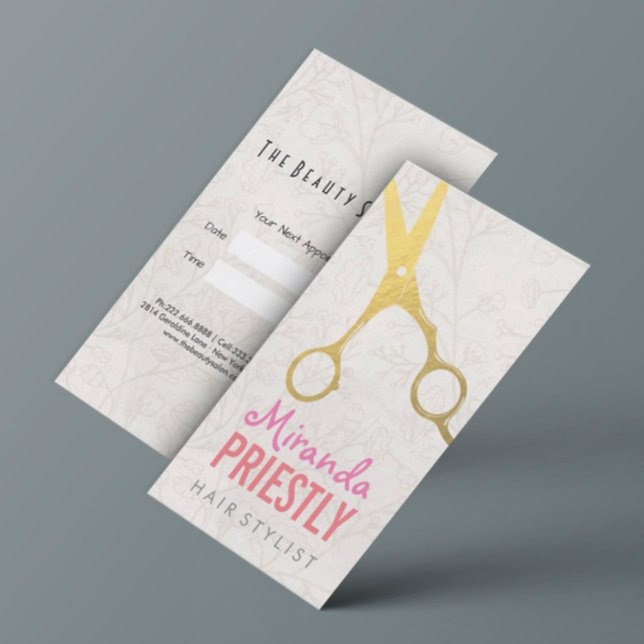 Tarjeta De Citas Elegante Hair Elegant Faux Gold Scissors Floral (Subido por el creador)