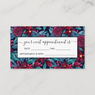 Tarjeta De Citas Elegante Marina Borgoña Navidades acuarela floral