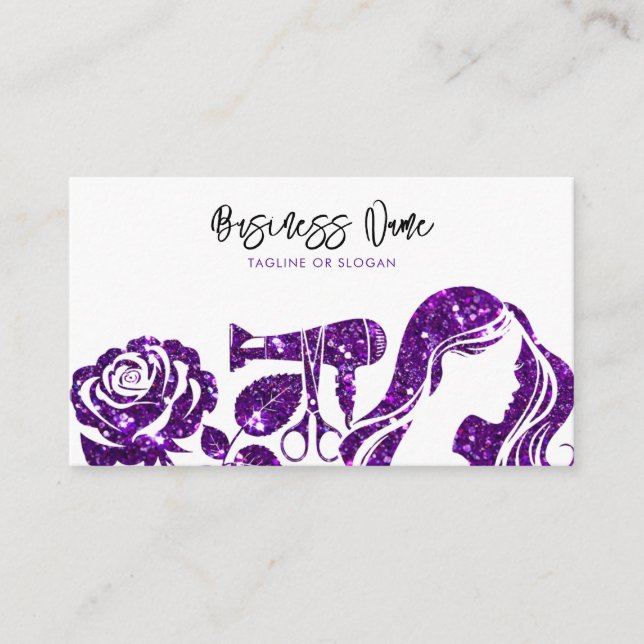 Tarjeta De Citas Elegante morado Purpurina Floral Hairdresser (Anverso)