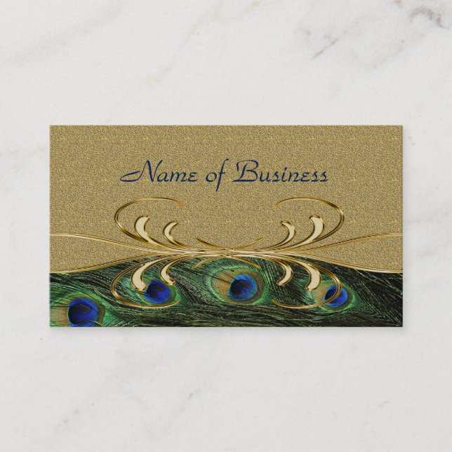 Tarjeta De Citas Elegante nombramiento de Golden Swirl Peacock Feat (Anverso)