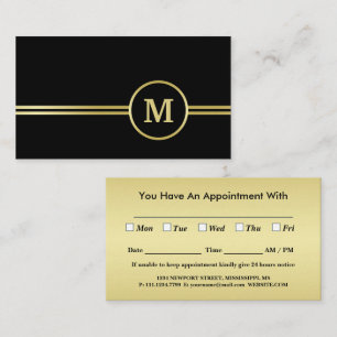 Tarjeta De Citas Elegante oro Monograma personalizado sobre negro