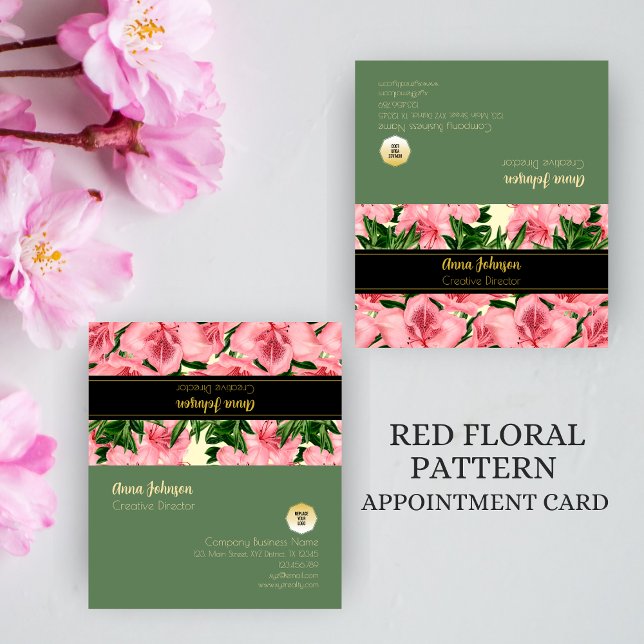 Tarjeta De Citas Elegante Patrón Floral Rojo Nombre Personalizado N (Subido por el creador)