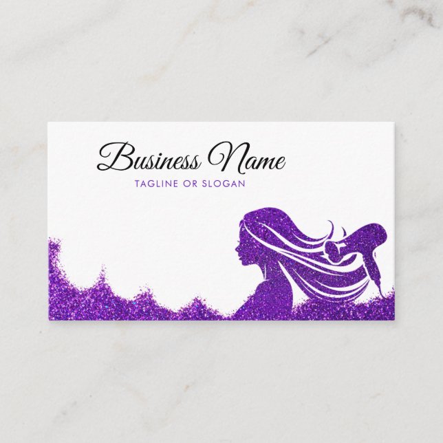Tarjeta De Citas Elegante Purpurina púrpura Lady Hairdresser (Anverso)