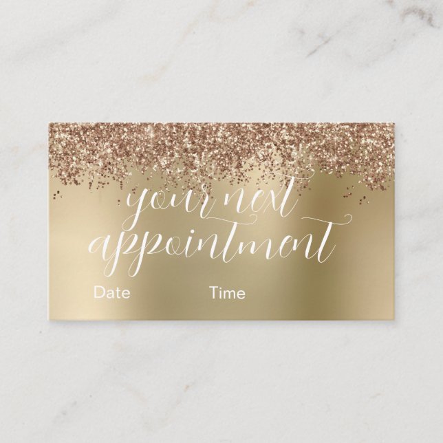 Tarjeta De Citas Elegante rosa elegante maquillaje purpurina de oro (Anverso)