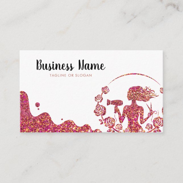 Tarjeta De Citas Elegante Rosa Purpurina de oro Floral Hairdresser (Anverso)