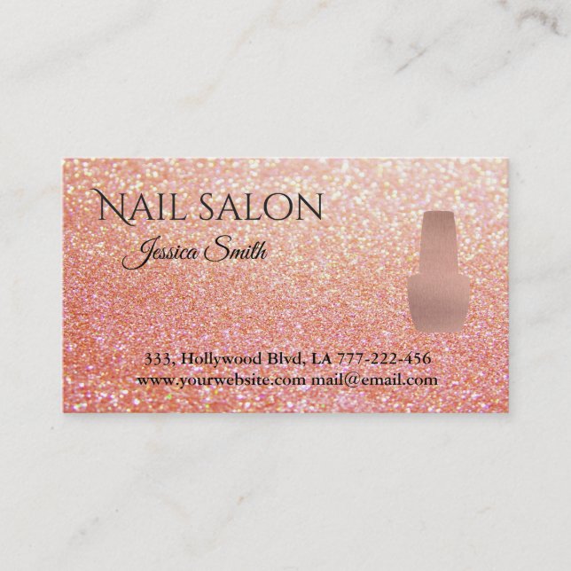 Tarjeta De Citas Elegante salón de uñas purpurinoso rosa de moda (Anverso)