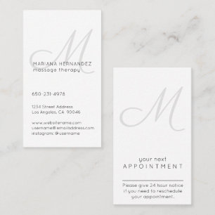 Tarjeta De Citas Elegante Script Monograma Negro y Blanco Vertical