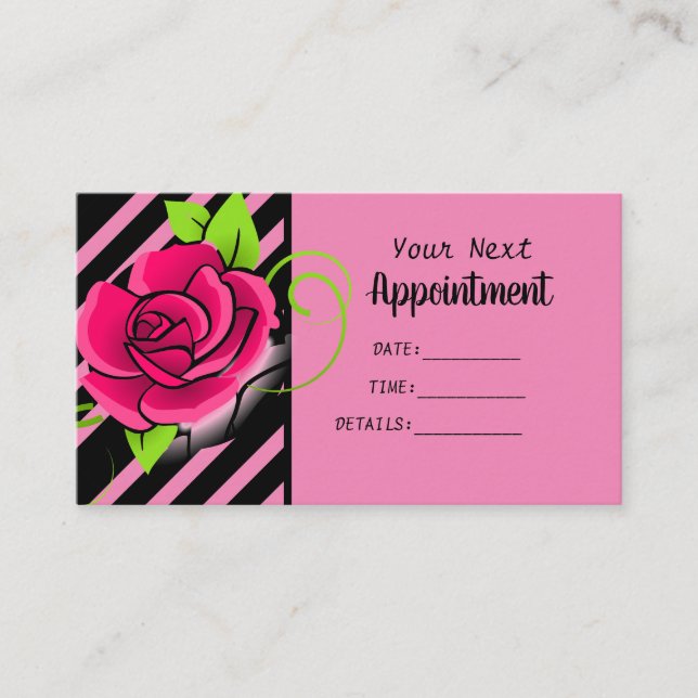 Tarjeta De Citas Elegante y lindo salón rosa rosa negro rayado rosa (Anverso)