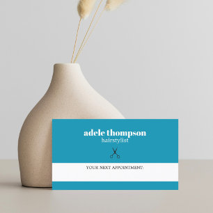 Tarjeta De Citas Elegante y simple tijeras blancas azules de pelo e