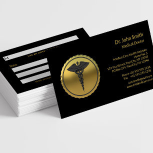 Tarjeta De Citas Emblema de Caduceo Médico de Oro 3D Profesional