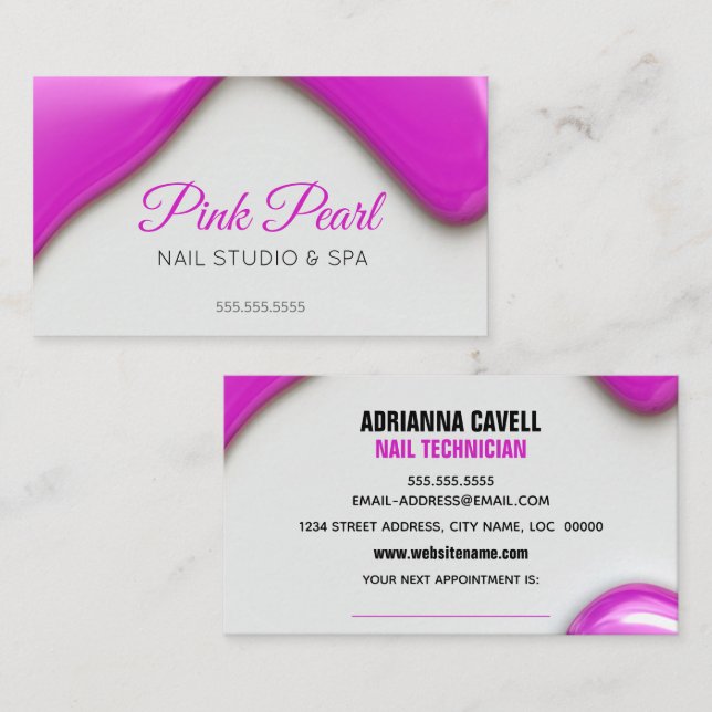 Tarjeta De Citas Esmalte de uñas líquido rosa (Anverso / Reverso)