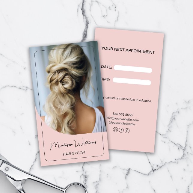 Tarjeta De Citas Estilista de cabello Moderno Rosa (Hair Stylist Modern Pink Appointment Card)