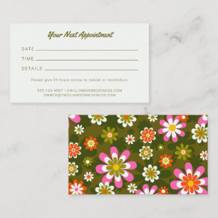 Tarjeta De Citas Estilista de Pelo Retro Groovy Daisy Verde Oliva R