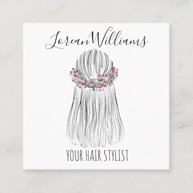 Tarjeta De Citas Estilo de la flor estilo pedernal Boho Hair Stylis (Anverso)
